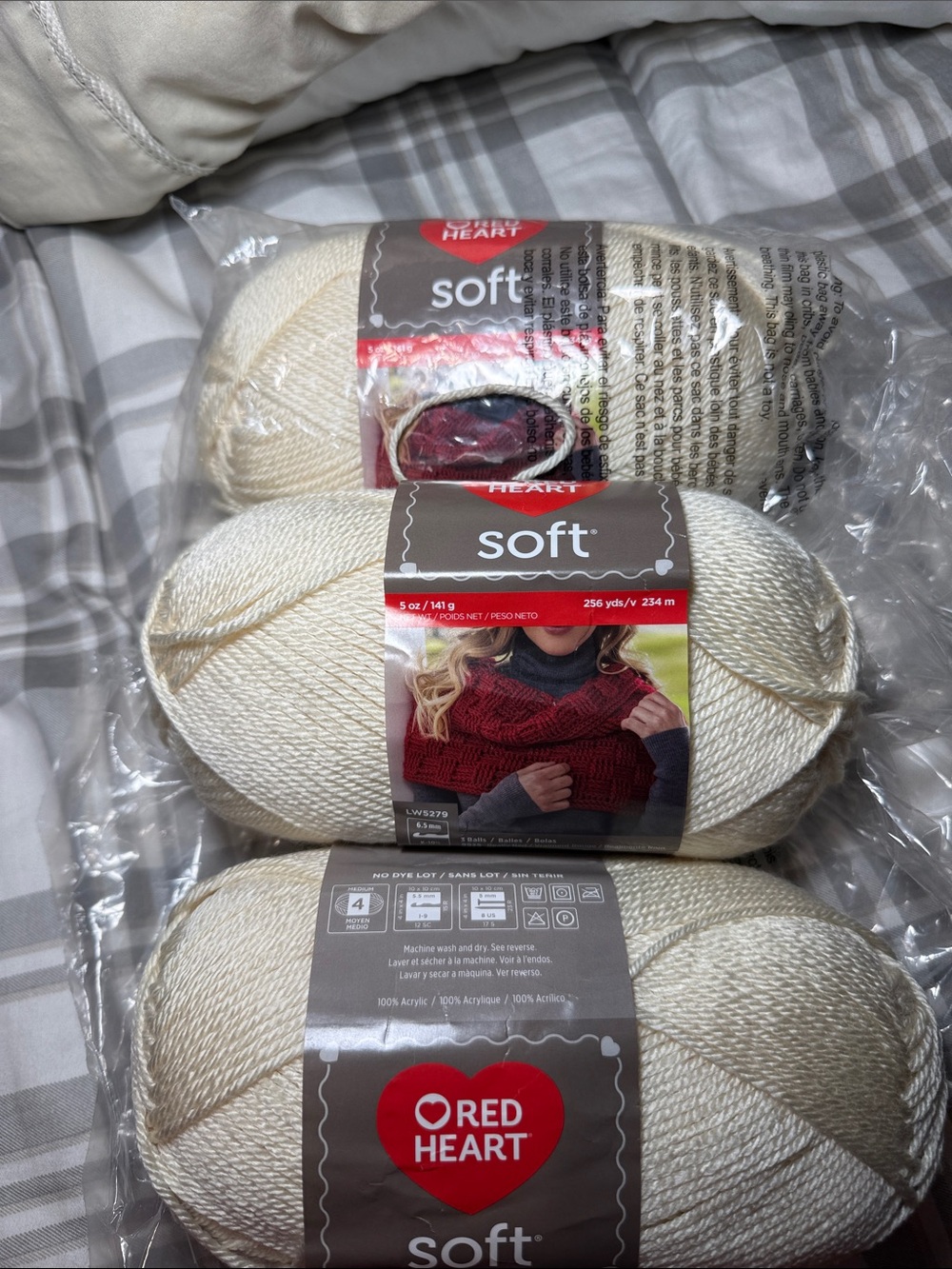 3 Red Heart Soft Acrylic Yarn - Cream